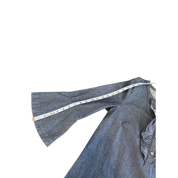 Draper James Dress Bell Sleeve Button Front Denim Chambray Ruffle Shift Size 6 - Picture 11 of 12